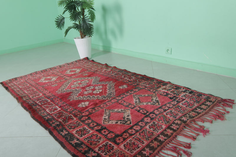 Red Handwoven Berber Rug - Moroccan Artistry 3.8 FT X 6.7 FT