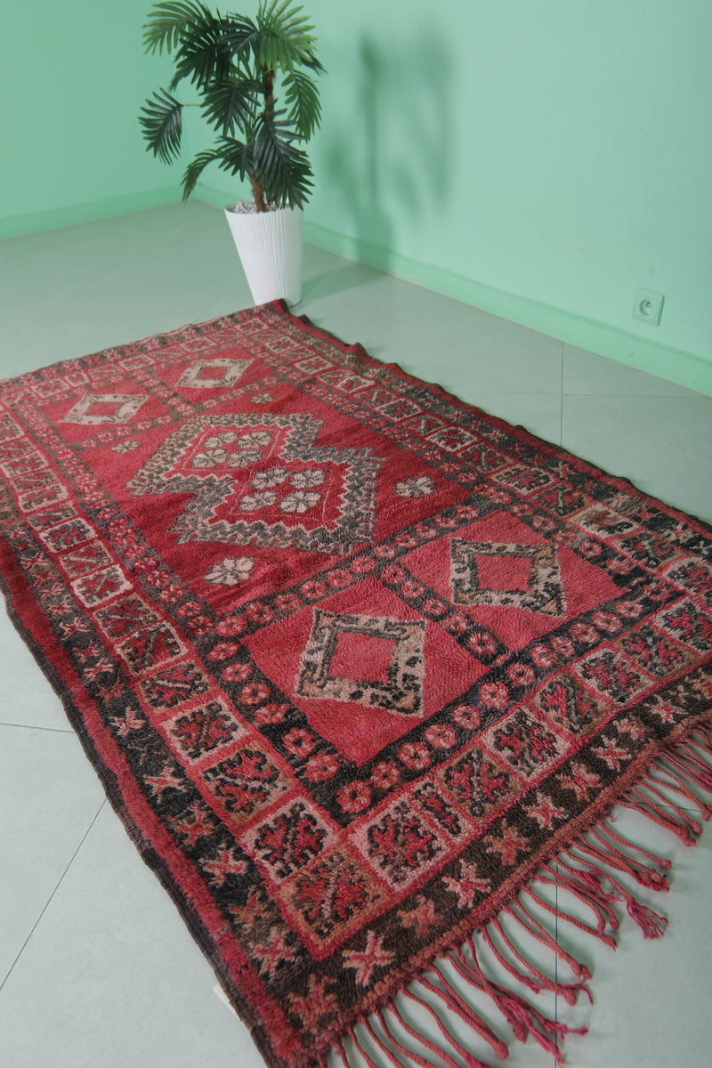 Red Handwoven Berber Rug - Moroccan Artistry 3.8 FT X 6.7 FT