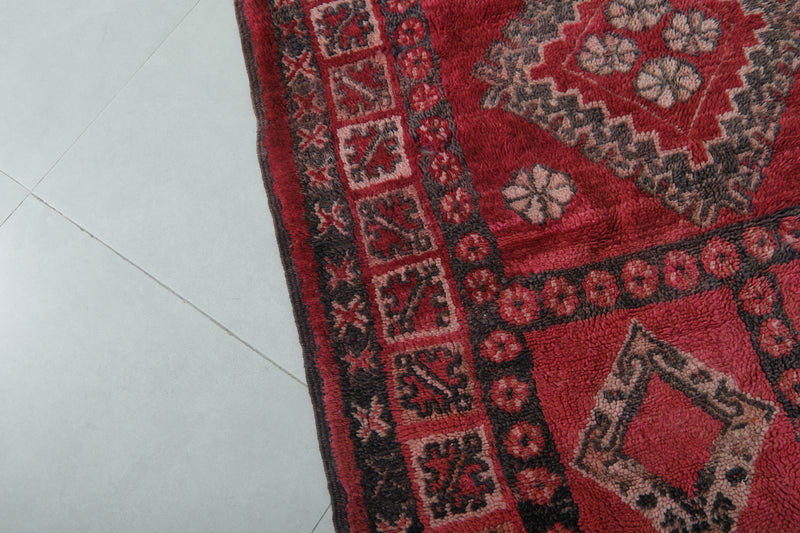 Red Handwoven Berber Rug - Moroccan Artistry 3.8 FT X 6.7 FT