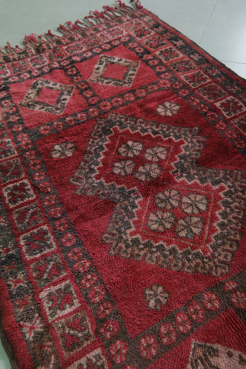 Red Handwoven Berber Rug - Moroccan Artistry 3.8 FT X 6.7 FT