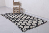 Moroccan Berber Rug 3.1 x 6.1 Feet - Handcrafted Black Geometric Design