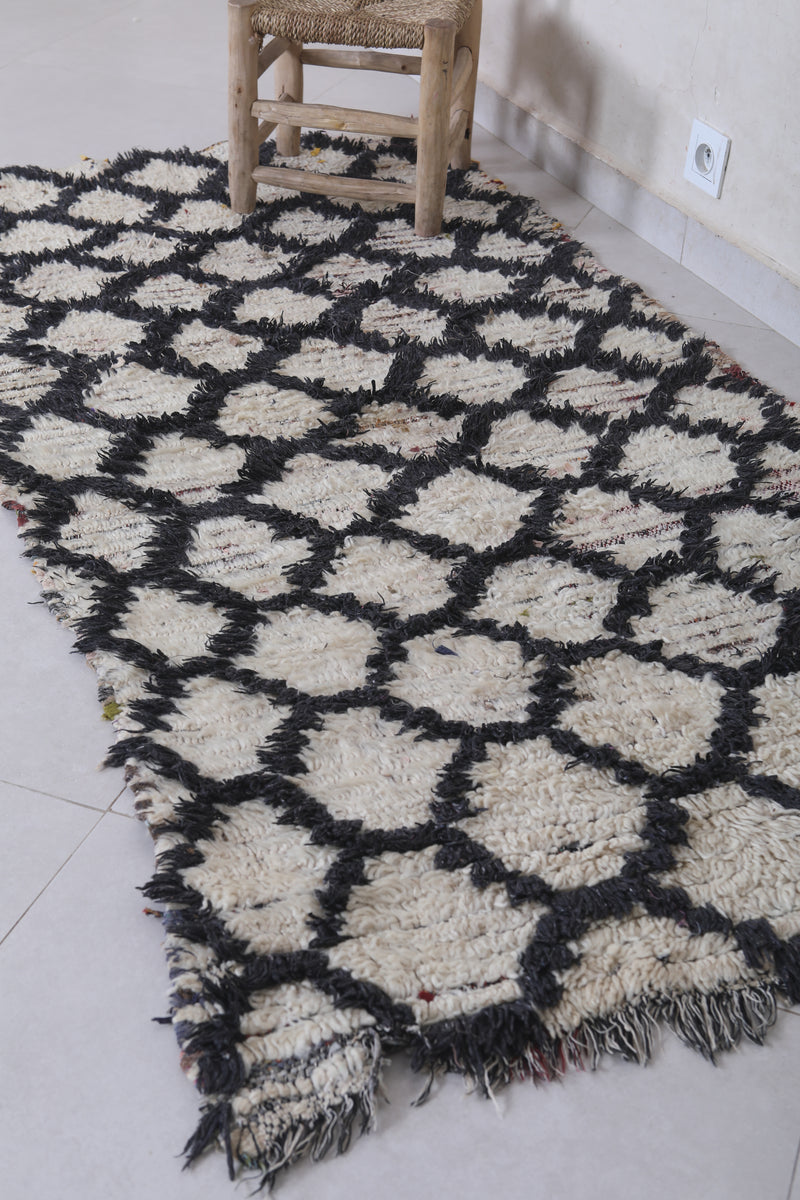 Moroccan Berber Rug 3.1 x 6.1 Feet - Handcrafted Black Geometric Design