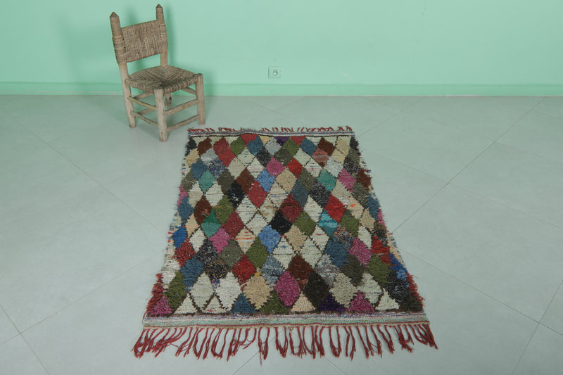 Colorful Boucherouite Rug - Handwoven Moroccan Art | 3 x 4.5 Ft