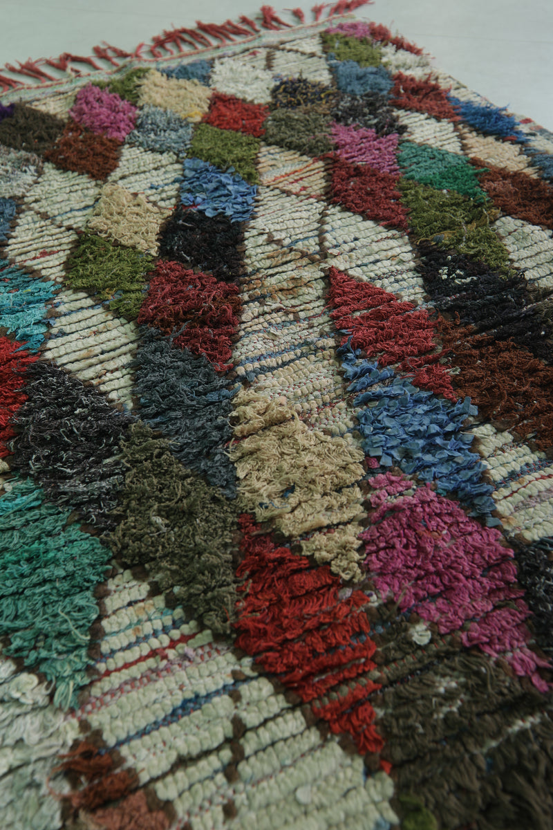 Colorful Boucherouite Rug - Handwoven Moroccan Art | 3 x 4.5 Ft