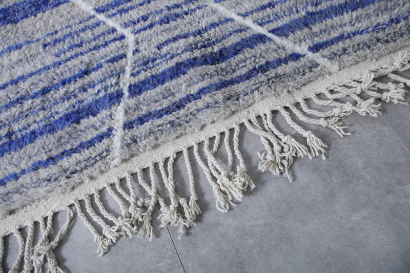 Grey Moroccan Rug - Handwoven 8.4 x 10.2 Feet | Blue Striped Geometric Design