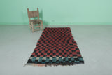 Checkered Black and Red Boucherouite Rug 2.6 x 5.5 Feet - Handmade Moroccan Rug