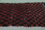 Checkered Black and Red Boucherouite Rug 2.6 x 5.5 Feet - Handmade Moroccan Rug