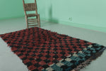 Checkered Black and Red Boucherouite Rug 2.6 x 5.5 Feet - Handmade Moroccan Rug