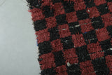 Checkered Black and Red Boucherouite Rug 2.6 x 5.5 Feet - Handmade Moroccan Rug