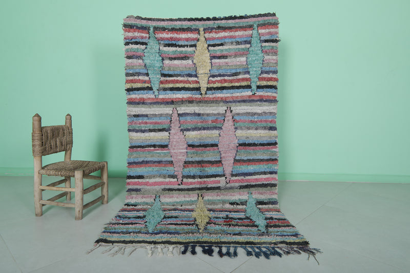 Colorful Boucherouite Area Rug - 3.6x6.1 ft | Handwoven Eco-Friendly