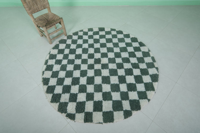 Round Moroccan Wool Rug - 5ft Checkerboard Design