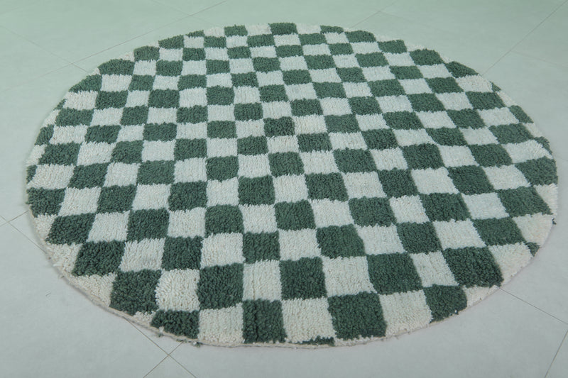 Round Moroccan Wool Rug - 5ft Checkerboard Design