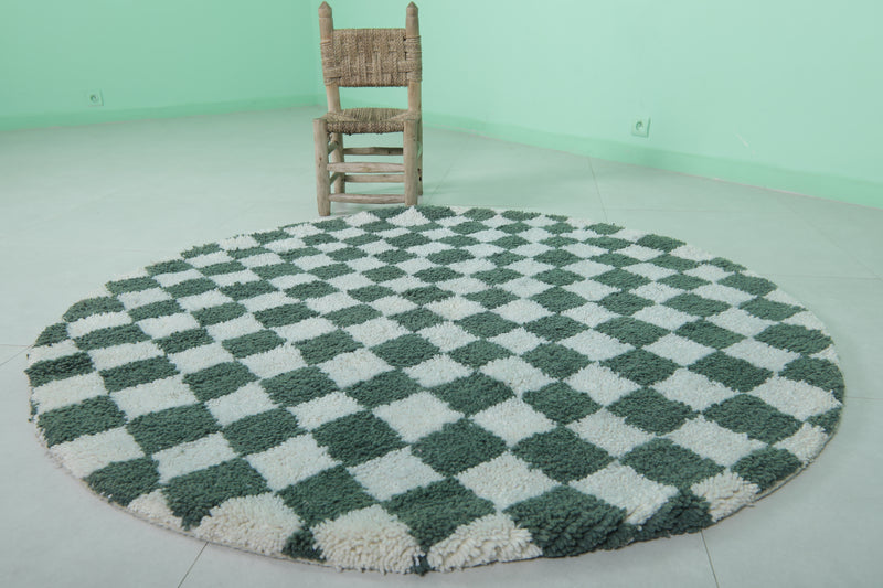 Round Moroccan Wool Rug - 5ft Checkerboard Design