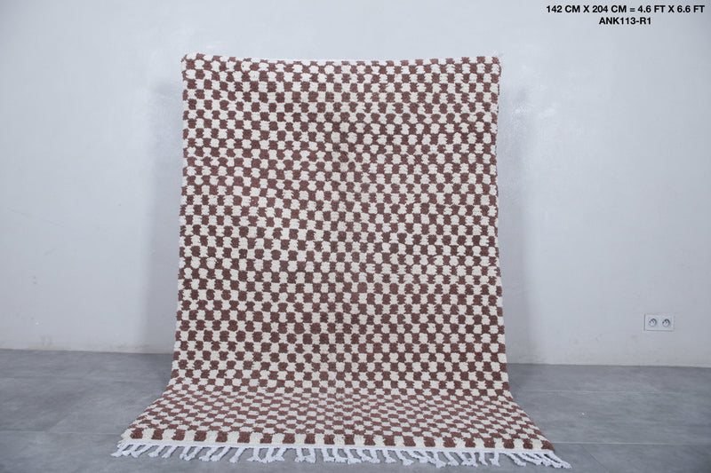 Moroccan Beni Ourain Rug - Handwoven 4.6 x 6.6 Feet | Checkered Wool Design