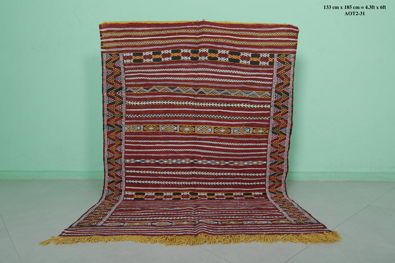 Handwoven Berber Kilim - 4.3 FT X 6 FT | Authentic Moroccan Rug