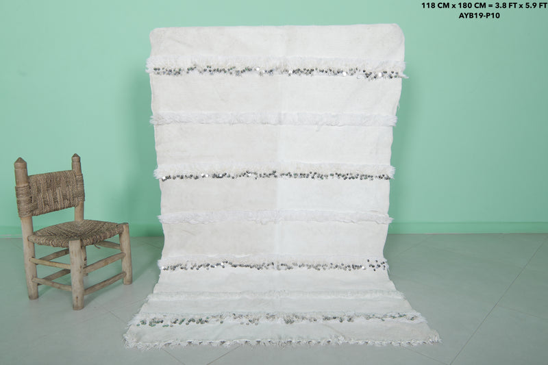 White Berber Wedding Blanket 3.8 x 5.9 ft | Handwoven Moroccan Textile