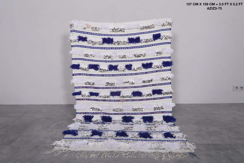 Berber Wedding Blue Blanket - 3.5 FT x 5.2 FT | Moroccan Craftsmanship