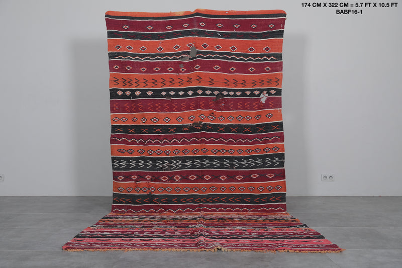 Handwoven Moroccan Kilim 5.7 FT x 10.5 FT - Vibrant Vintage Rug