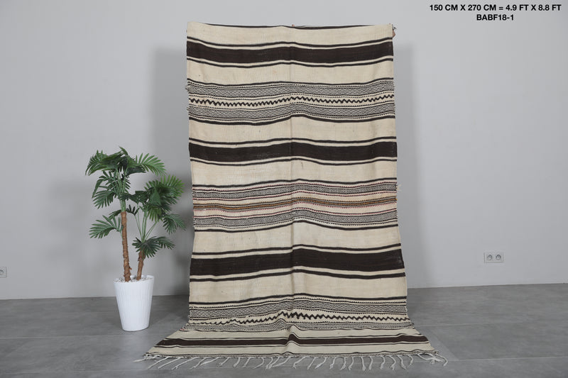 Hallway Berber Kilim 4.9 FT x 8.8 FT - Striped Design with Geometric Patterns