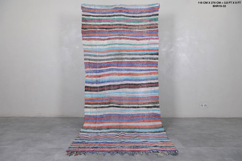 Striped Moroccan Runner Rug 3.8 x 9 Feet - Vibrant Handmade Design