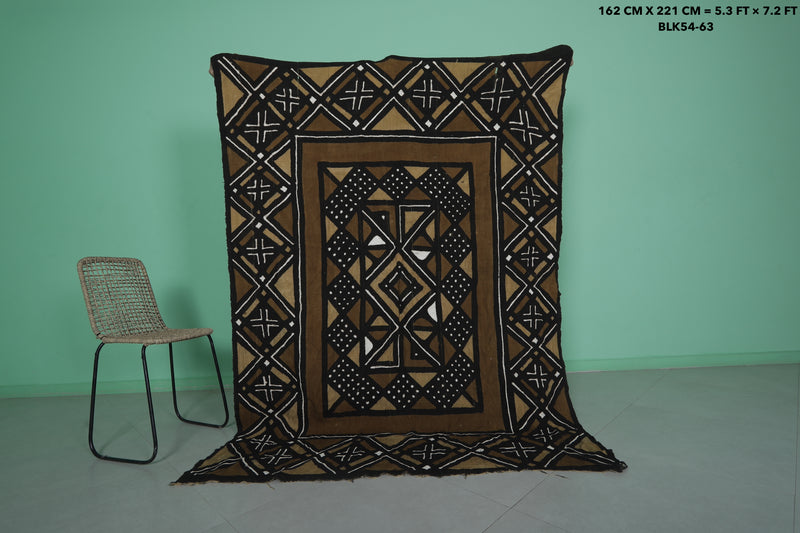 African Vintage Textile 5.3 FT x 7.2 FT - Bold Geometric Design