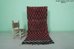 Checkered Black and Red Boucherouite Rug 2.6 x 5.5 Feet - Handmade Moroccan Rug