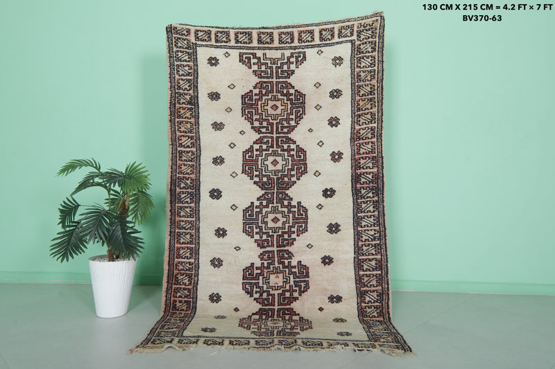 Moroccan Rug Trellis 4.2 x 7 ft | Handcrafted Cream & Geometric Pattern