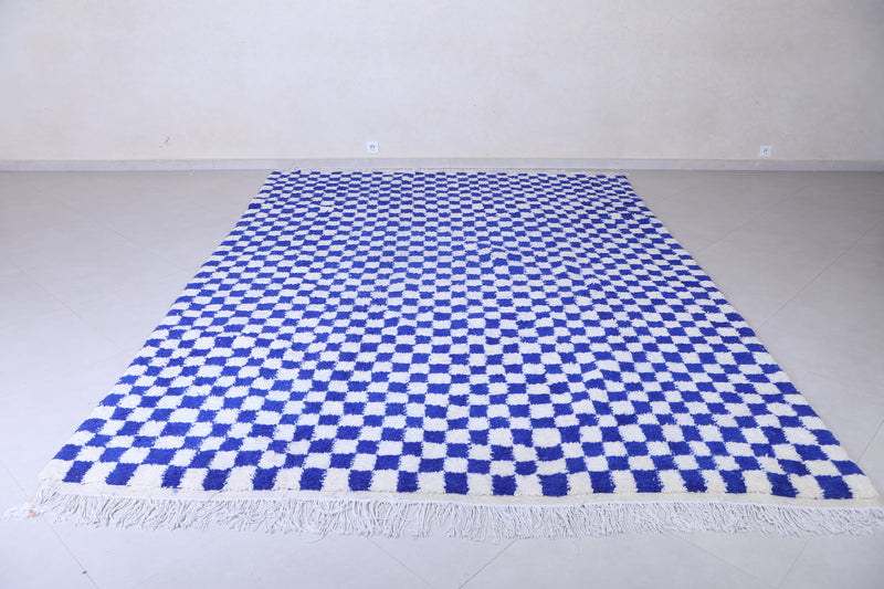 Blue and White Custom Checkered  rug - Handmade moroccan berber carpet - custom moroccan rugs