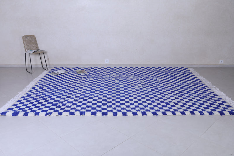 Blue and White Custom Checkered  rug - Handmade moroccan berber carpet - custom moroccan rugs