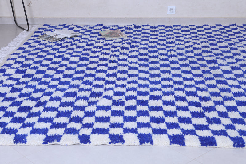 Blue and White Custom Checkered  rug - Handmade moroccan berber carpet - custom moroccan rugs