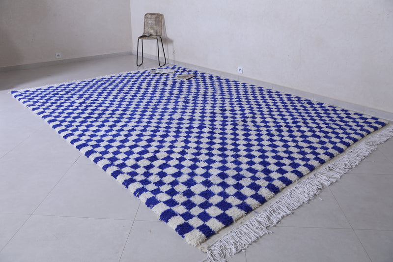 Blue and White Custom Checkered  rug - Handmade moroccan berber carpet - custom moroccan rugs