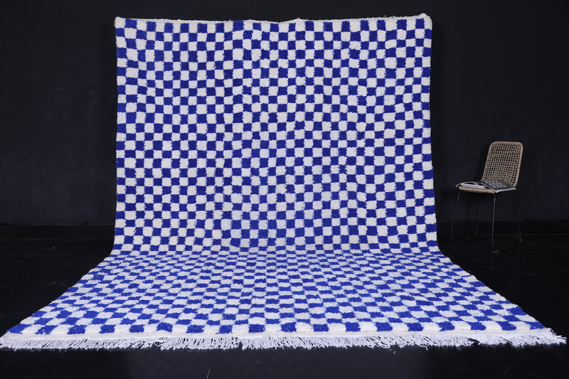 Blue and White Custom Checkered  rug - Handmade moroccan berber carpet - custom moroccan rugs