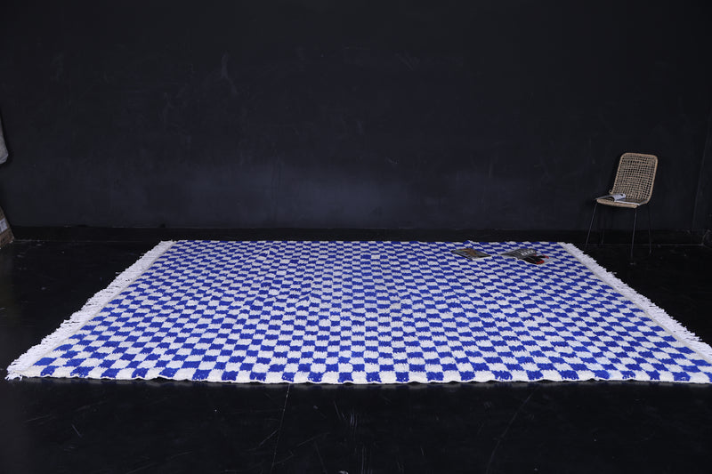 Blue and White Custom Checkered  rug - Handmade moroccan berber carpet - custom moroccan rugs