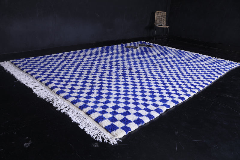 Blue and White Custom Checkered  rug - Handmade moroccan berber carpet - custom moroccan rugs