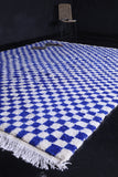 Blue and White Custom Checkered  rug - Handmade moroccan berber carpet