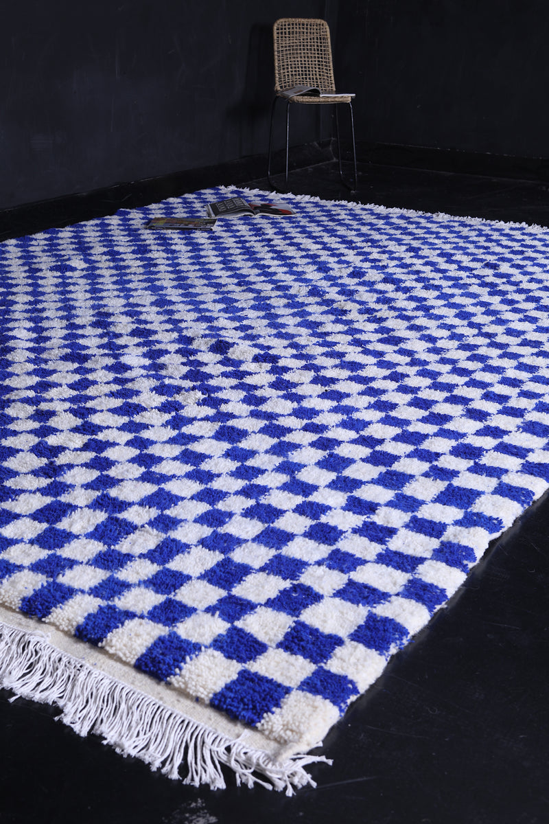 Blue and White Custom Checkered  rug - Handmade moroccan berber carpet - custom moroccan rugs