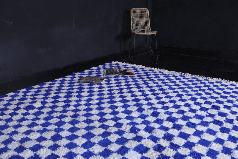 Blue and White Custom Checkered  rug - Handmade moroccan berber carpet - custom moroccan rugs