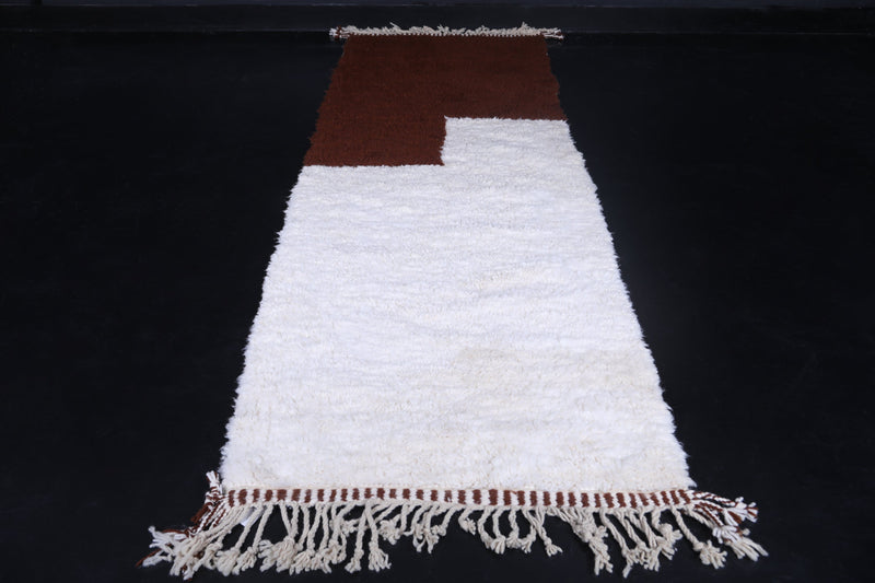 Runner Brown and White Handmade rug - custom moroccan berber carpet