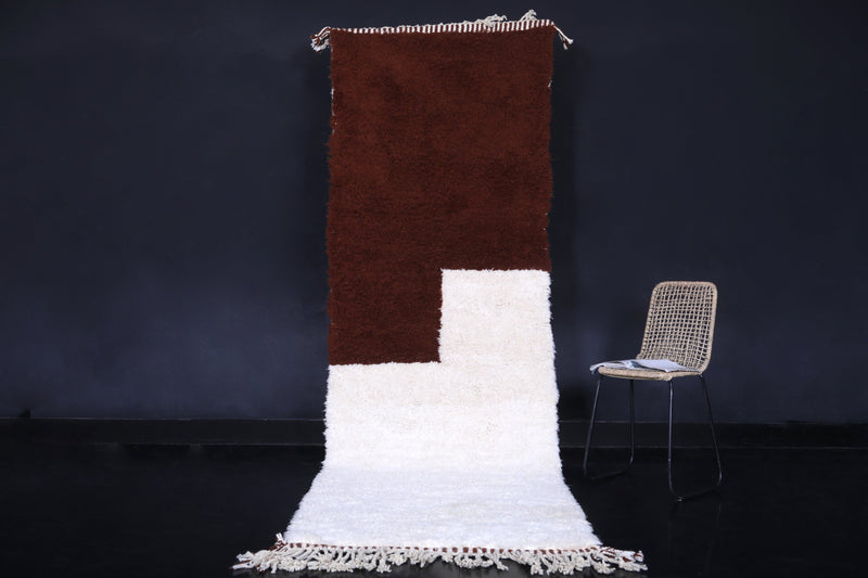 Runner Brown and White Handmade rug - custom moroccan berber carpet