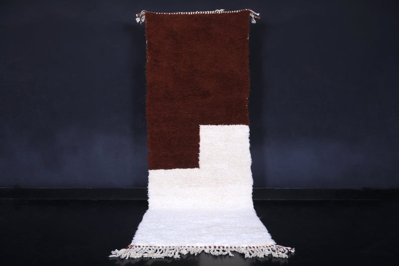 Runner Brown and White Handmade rug - custom moroccan berber carpet