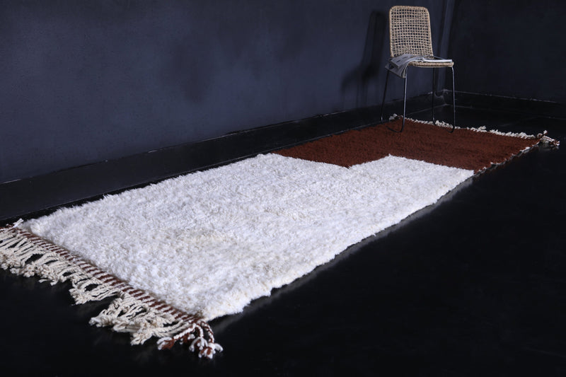 Runner Brown and White Handmade rug - custom moroccan berber carpet