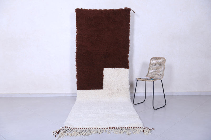 Runner Brown and White Handmade rug - custom moroccan berber carpet