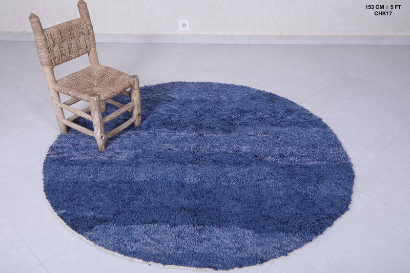 Round Moroccan Wool Rug 5 Feet – Deep Blue Gradient