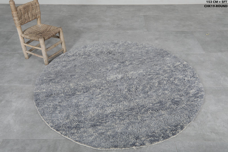 Round Moroccan Wool Rug - 5 ft Soft Gray Tone