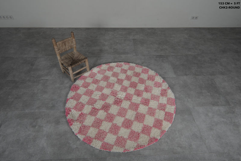 Round Moroccan Wool Rug - 5ft Pink Checkerboard