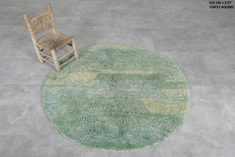 Round Moroccan Wool Rug - 5 ft Green Tones