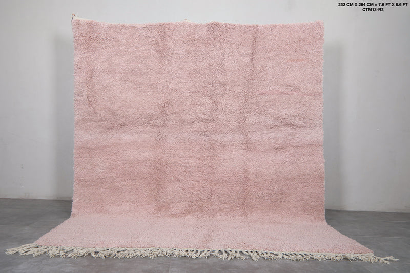 Pink Moroccan Rug - 7.6 x 8.6 Feet | Handwoven Wool Carpet