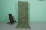 Moroccan Runner Rug - 2.9 x 10 ft | Green Handwoven Hallway Rug