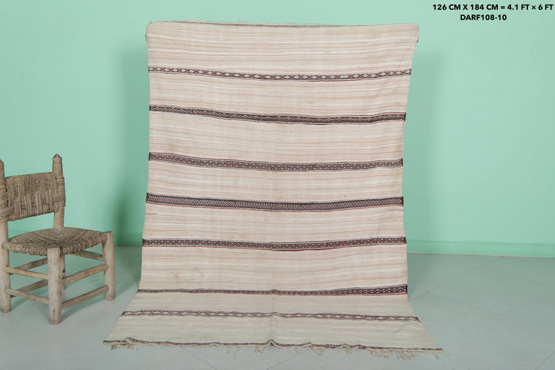 Handwoven Kilim Rug - 4.1 FT X 6 FT | Neutral Tones and Berber Stripes