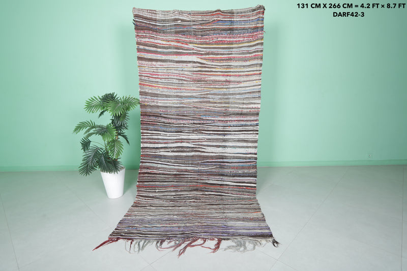 Handwoven Moroccan Rug 4.2 x 8.7 FT - Vibrant Striped Design